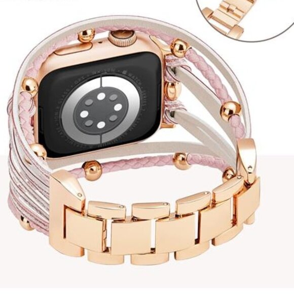 NEW Pink Boho Beaded Luxury Apple Watch Band main image 5
